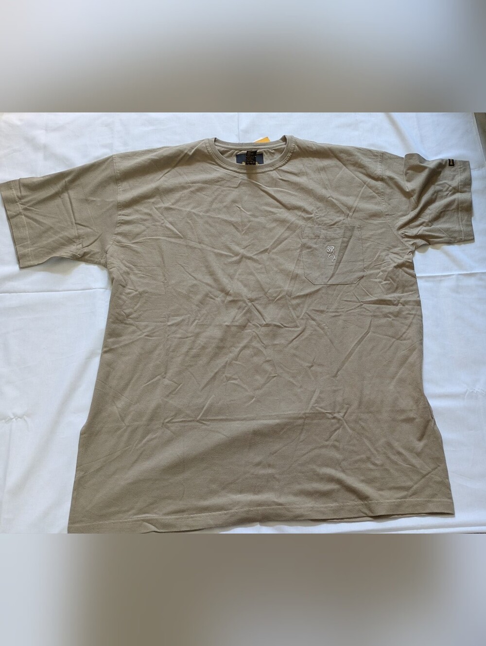 Browning Beige Cotton T-Shirt Logo Pocket NWT